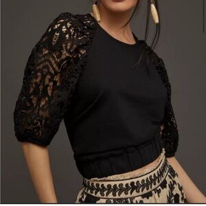 NWOT Anthropologie Dolan black lace puff sleeve blouse size 2x